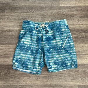Lululemon Teal and White Striped El Current Swim Shorts